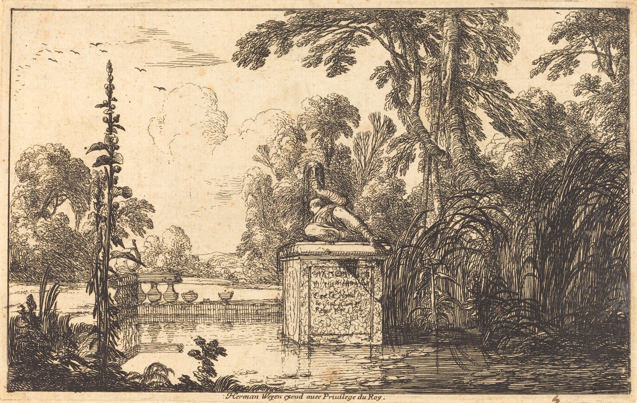Vijver in een formele tuin door Laurent de la Hyre