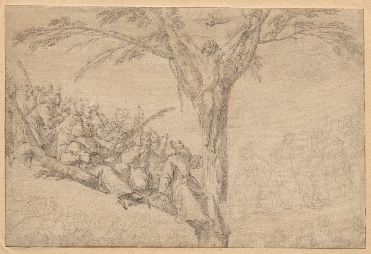 De gekruisigde Christus als de boom des levens met monniken en nonnen, ca. 1639 door Laurent de la Hyre