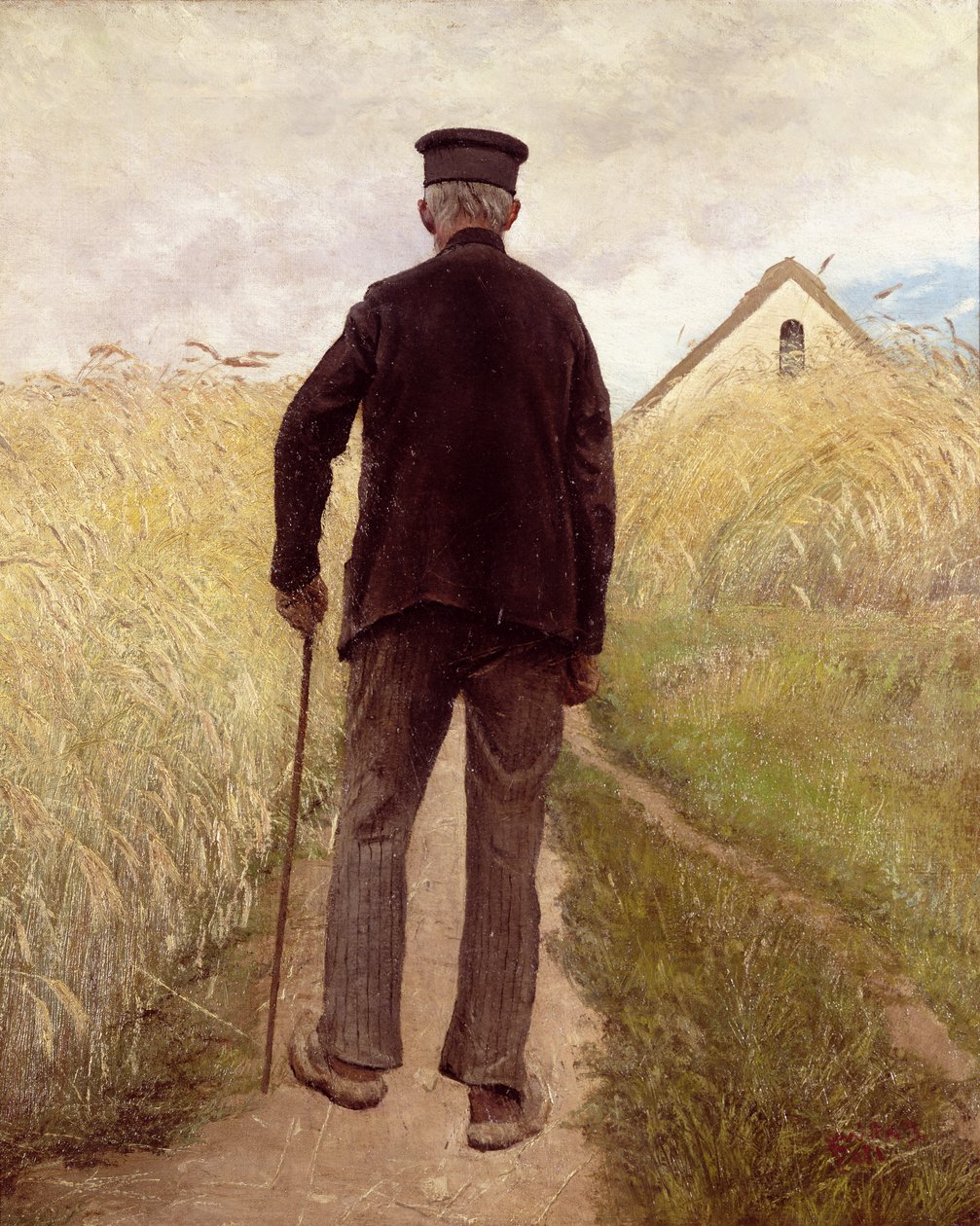 Oude man die in een roggeveld loopt door Laurits Andersen Ring