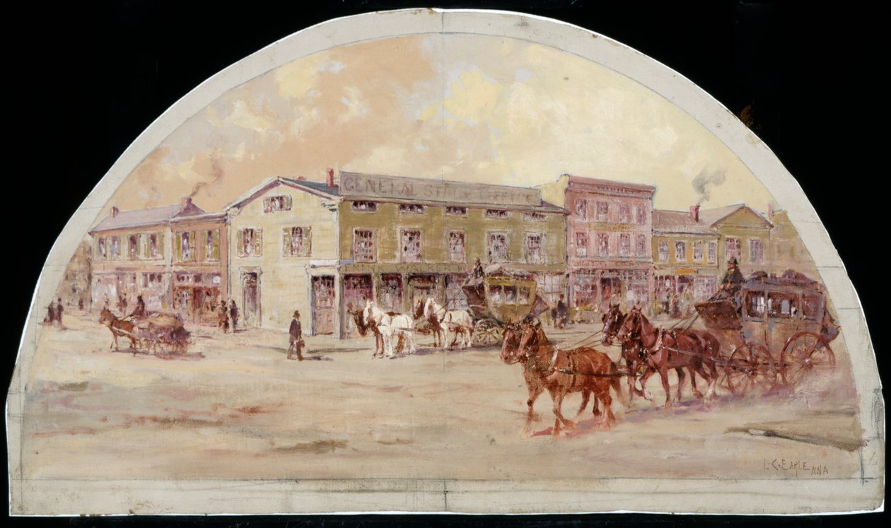 Frink en Walkers Stage Coach Office, 1850 door Lawrence Carmichael Earle