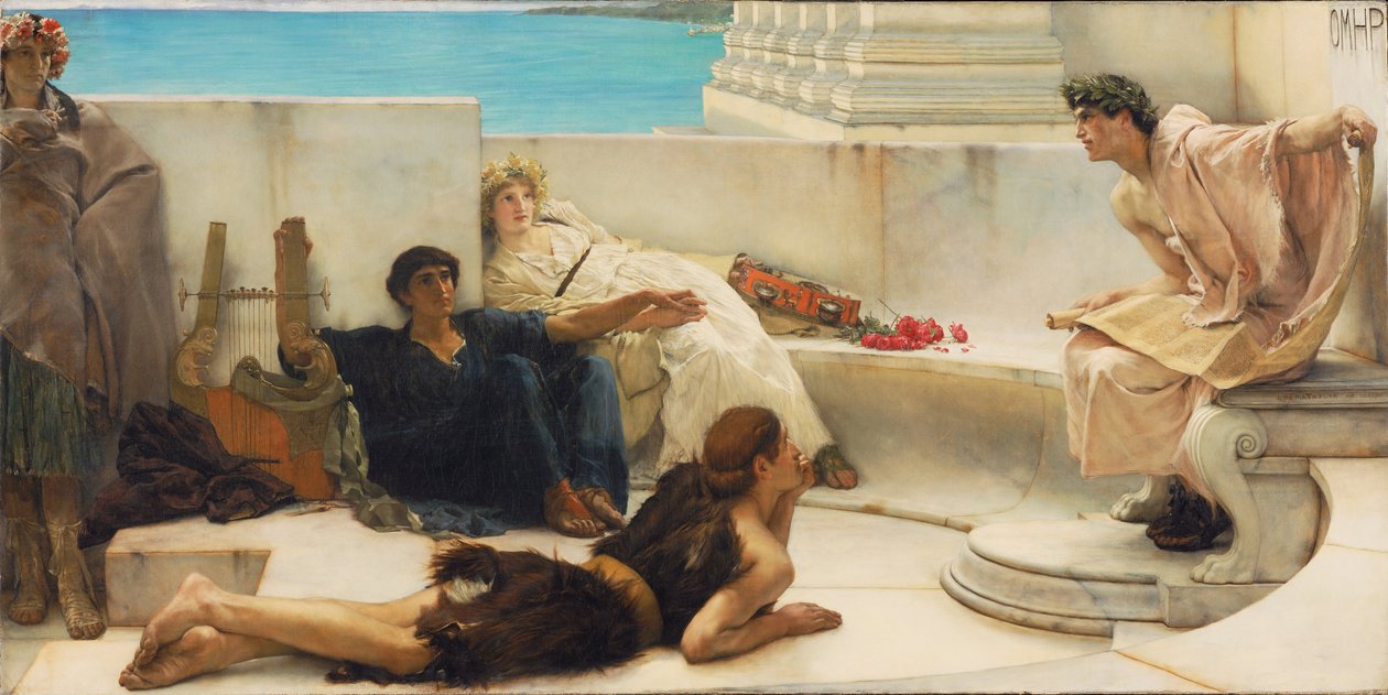 Een voordracht uit Homerus door Lawrence Alma-Tadema