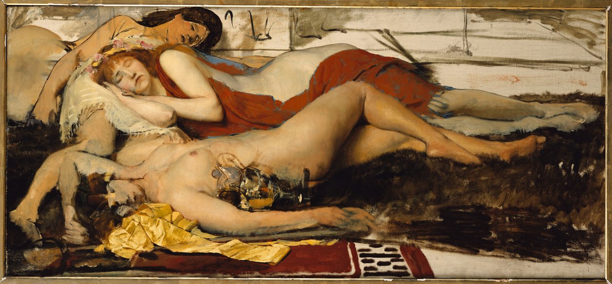 Uitgeputte Maenides, c.1873-74 door Lawrence Alma Tadema
