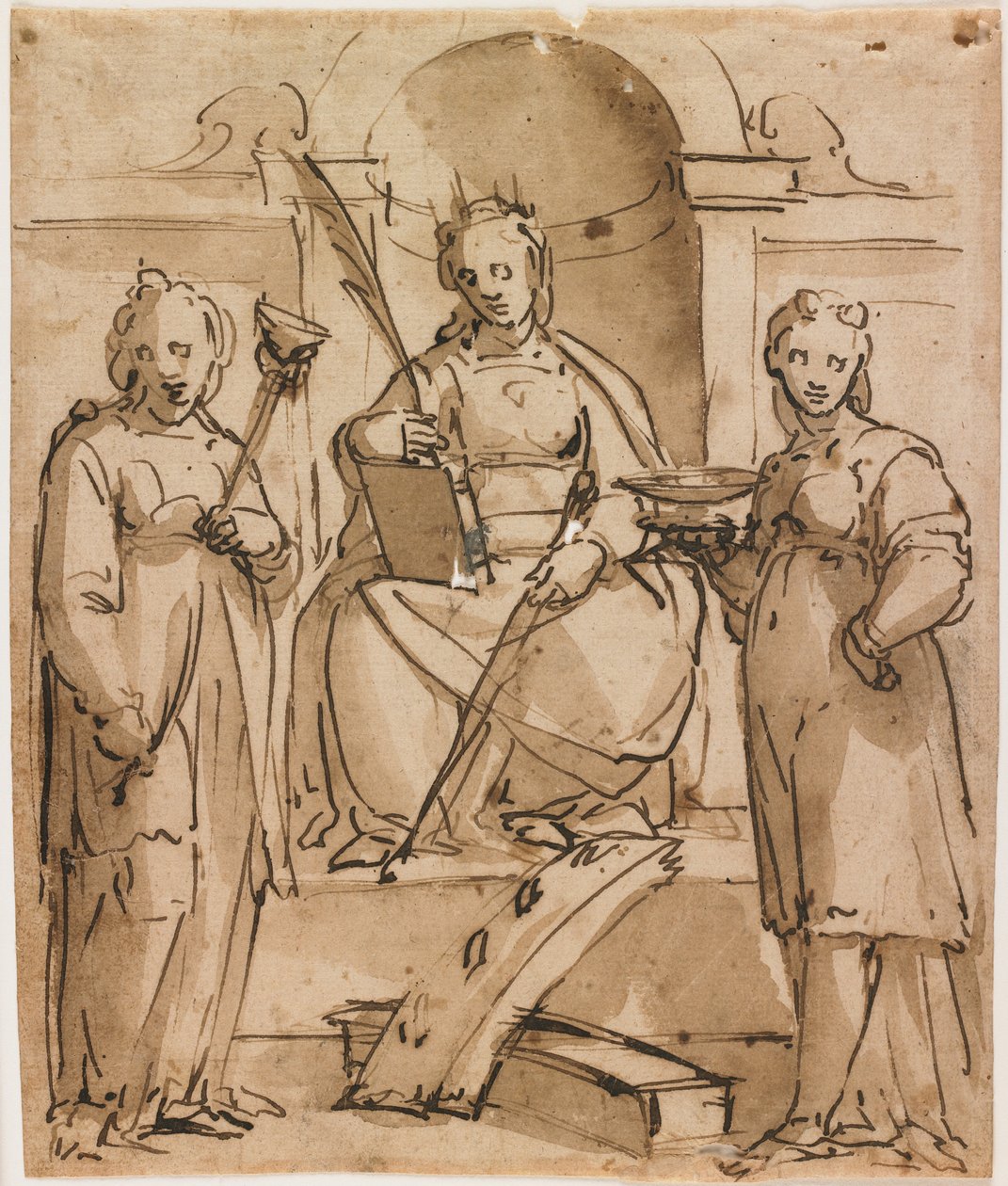 Sint Catharina op de Troon met Sint Lucia en Sint Agatha door Lazzaro Tavarone