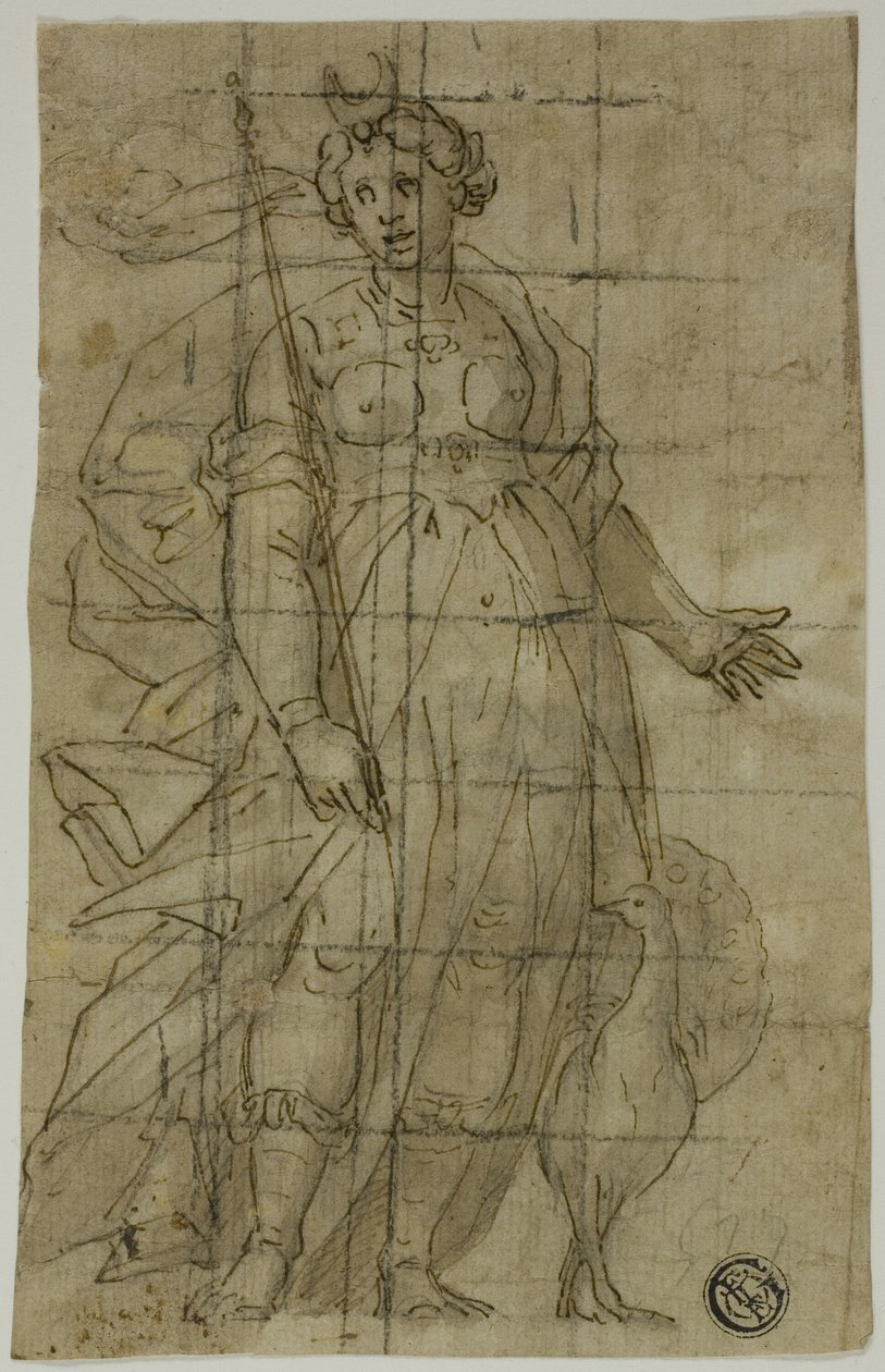 Studie voor Juno (of Diana) met een pauw door Lazzaro Tavarone