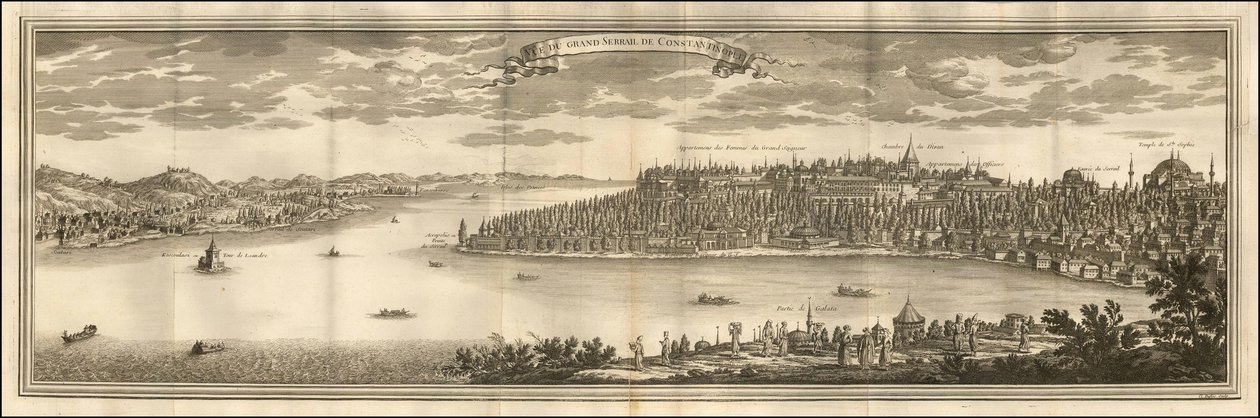 1711 illustratie - Uitzicht op de Grote Serrail van Constantinopel door Le Blond