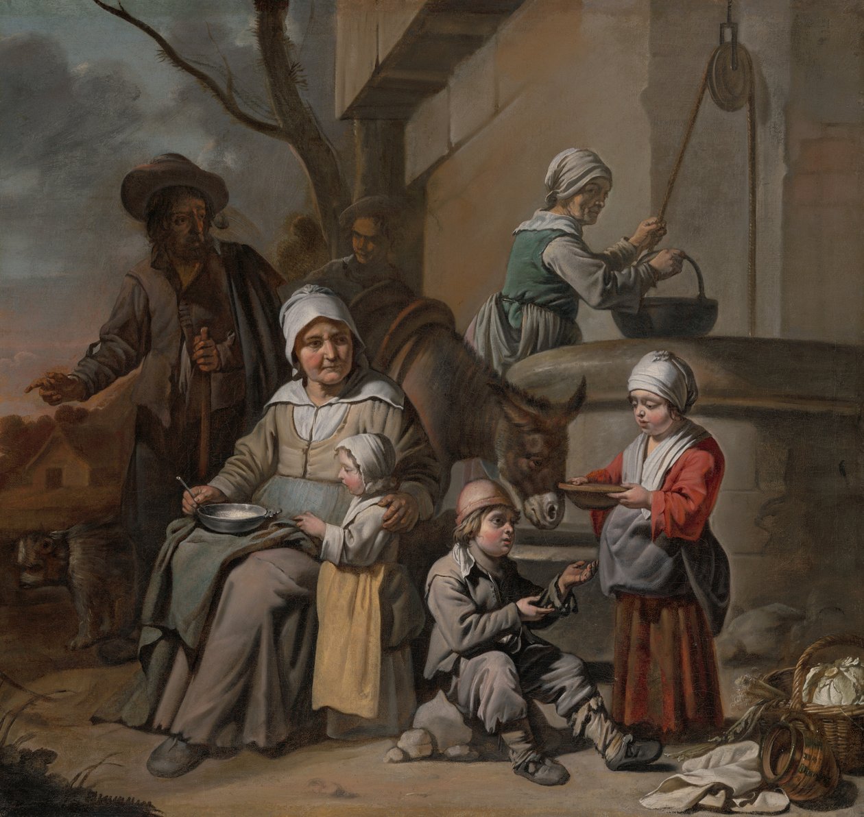 Le Maître aux Béguins - Boerengezin bij een waterput, 1650-60 door Le Nain Brothers