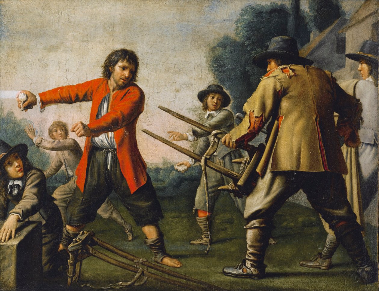 Le Maître des Cortèges - PEASANTS BRAWLING IN A LANDSCAPE door Le Nain Brothers