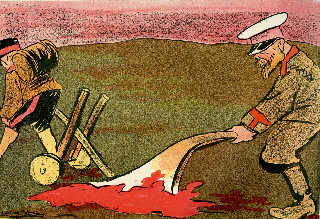 De ploeg van de beschaving - Russische soldaten ploegen de bebloede slagvelden. 1904 door Leal de Camara