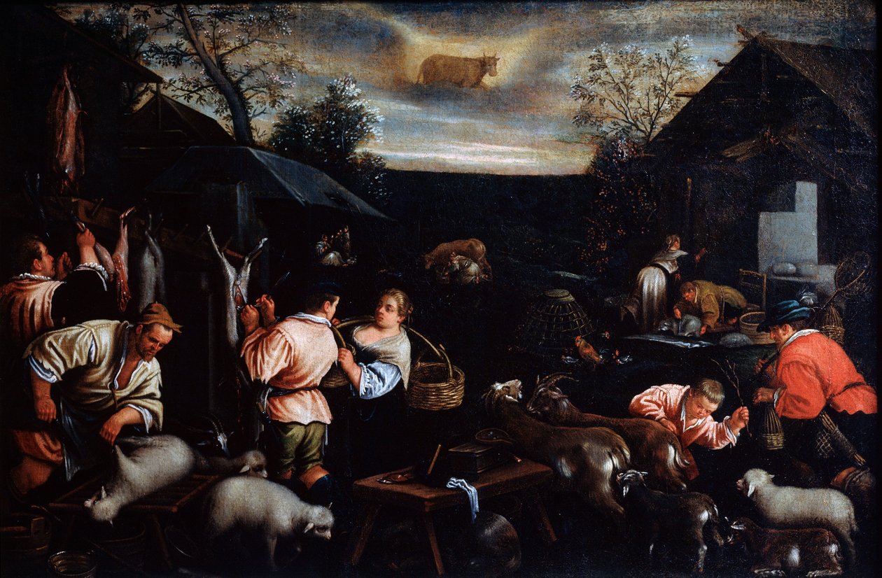 April uit de serie De Seizoenen, eind 16e of begin 17e eeuw door Leandro Bassano