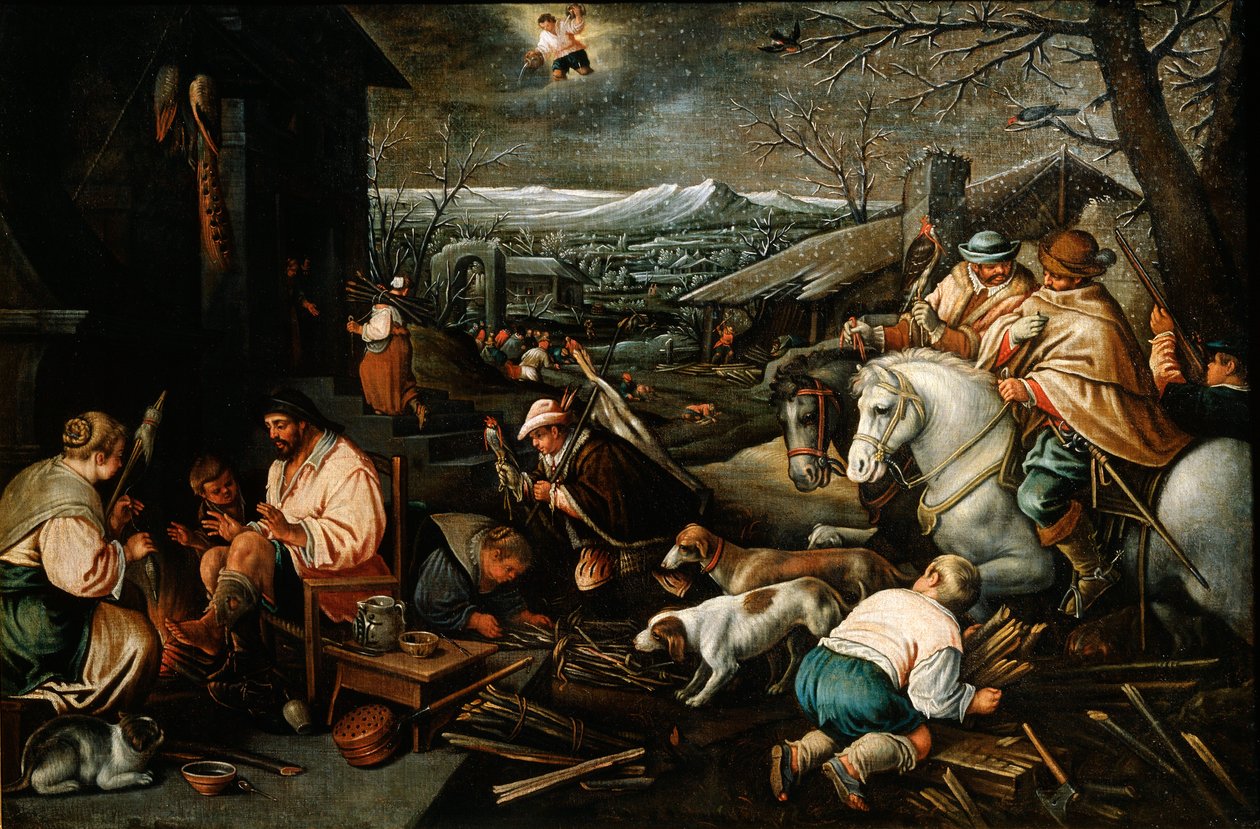 Januari uit de serie De Seizoenen, eind 16e of begin 17e eeuw door Leandro Bassano