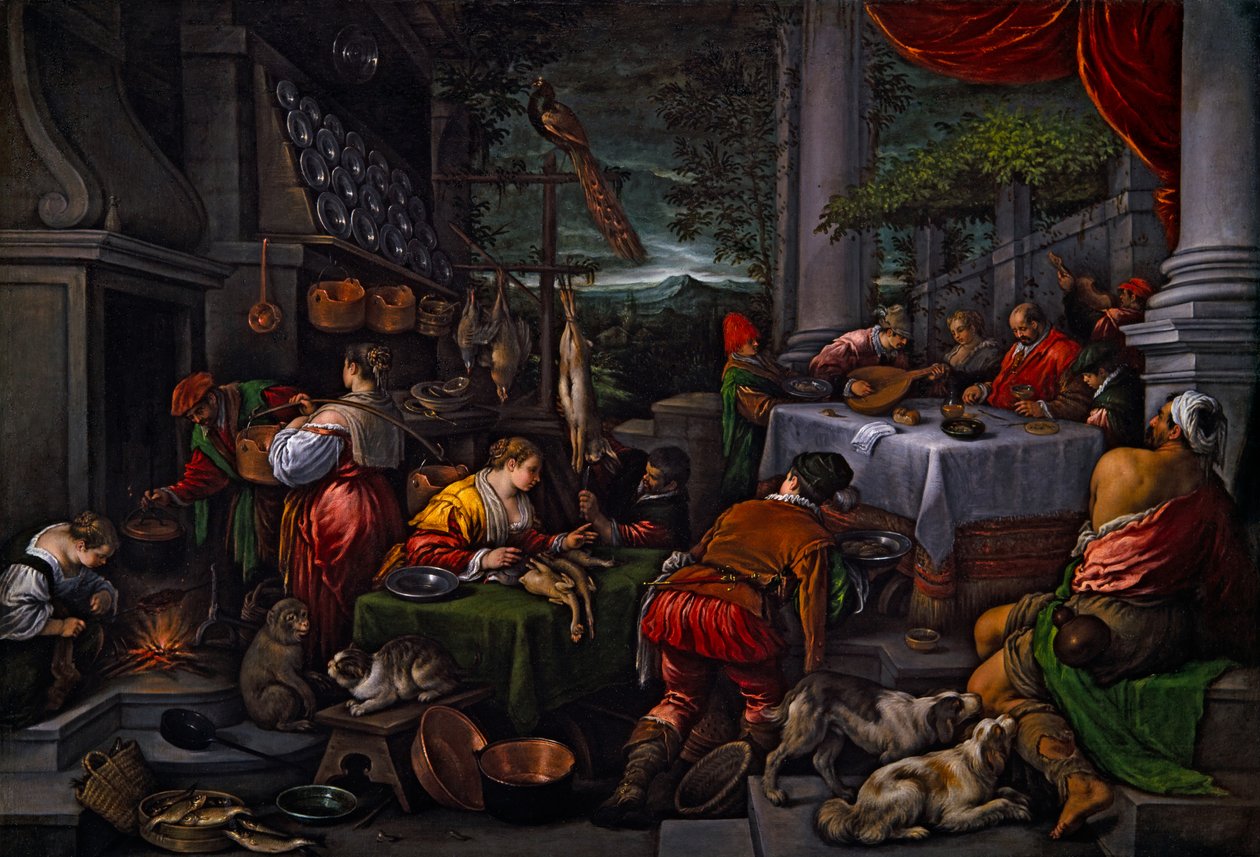 Lazarus en Dives, ca. 1570 door Leandro Bassano