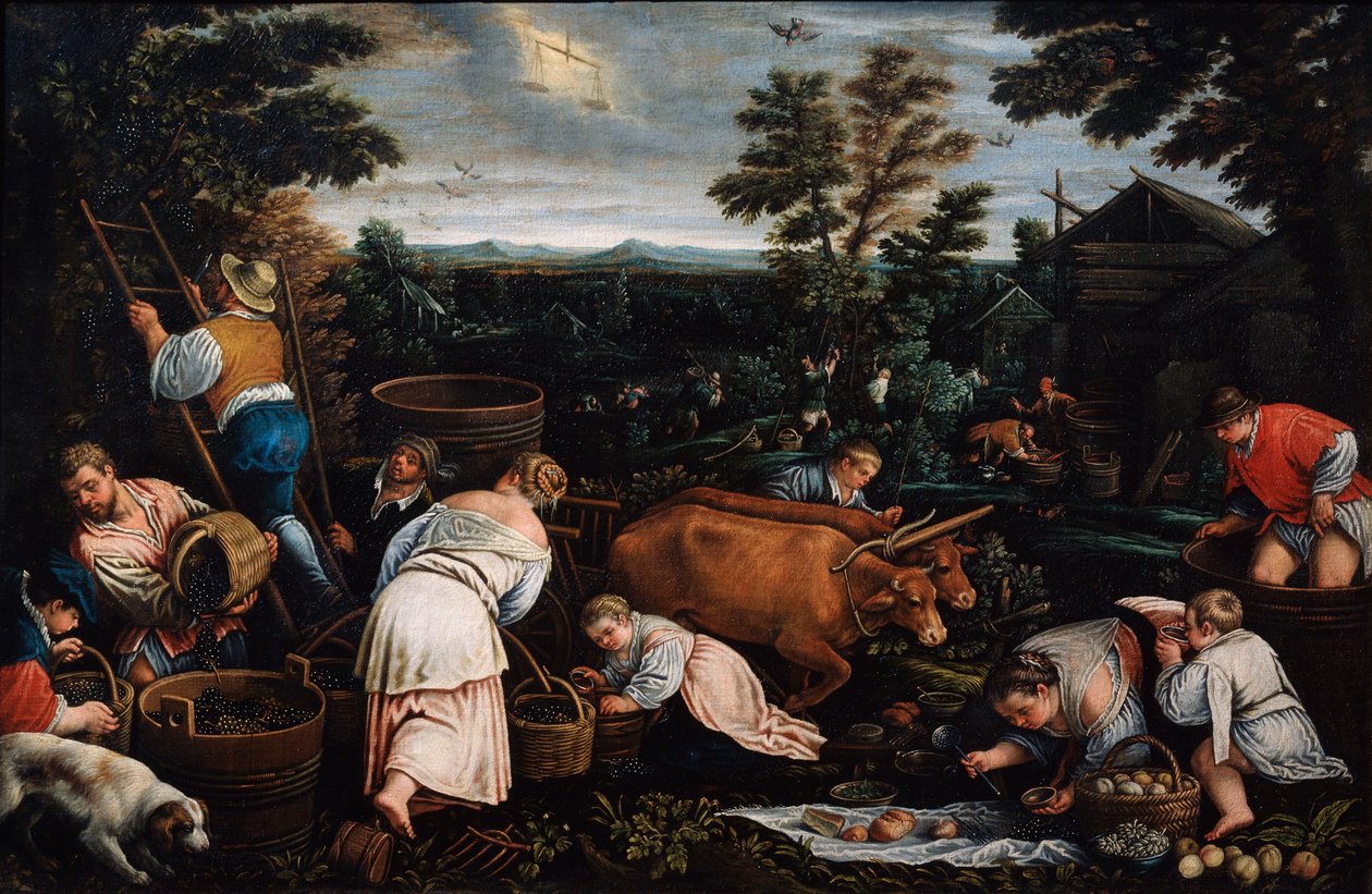 September uit de serie De Seizoenen, late 16e of vroege 17e eeuw door Leandro Bassano