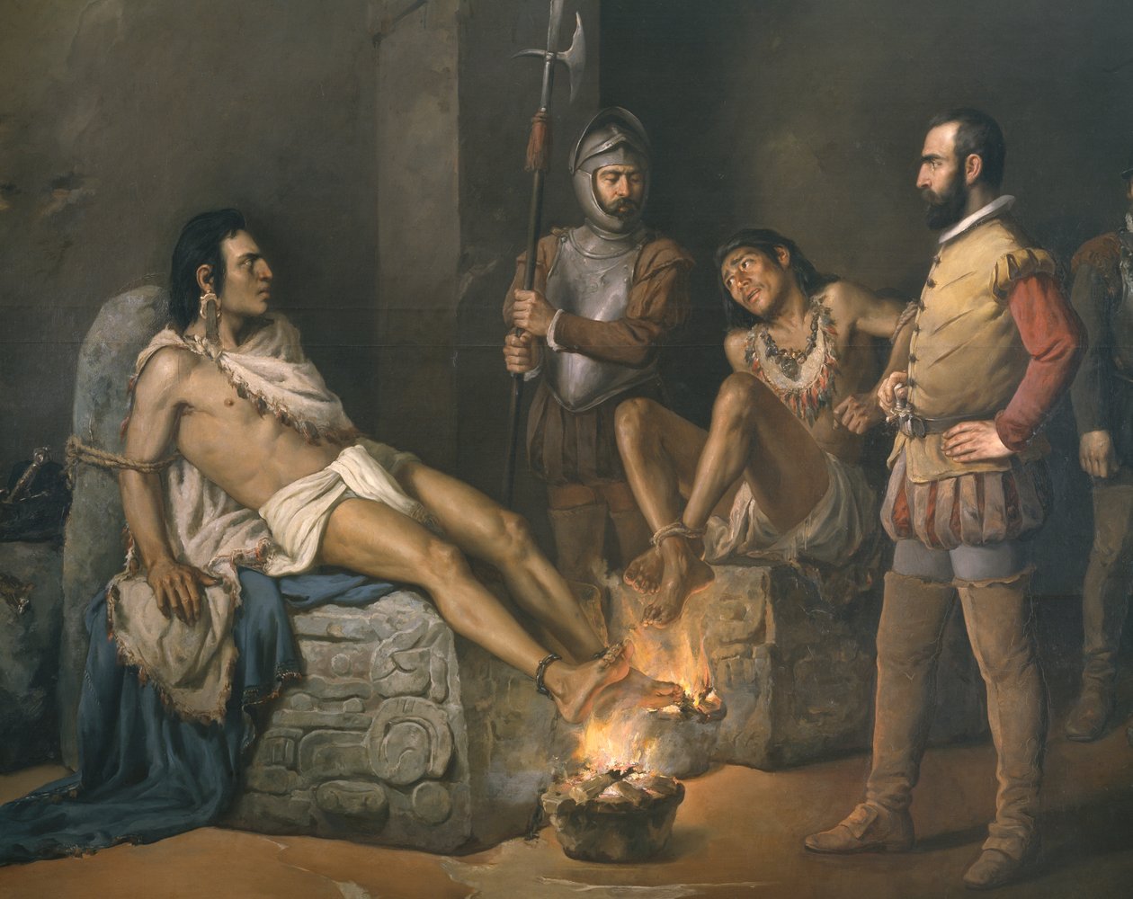 Marteling van Cuauhtemoc (1497-1525) (detail) door Leandro Izaguirre