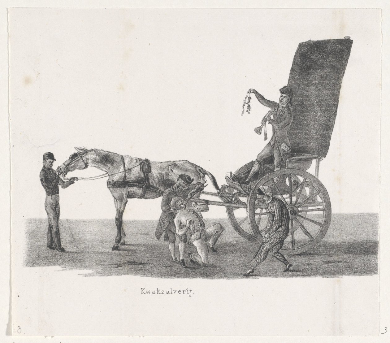 Sjees met een kwakzalver, 1835 door Leendert Springer (I)