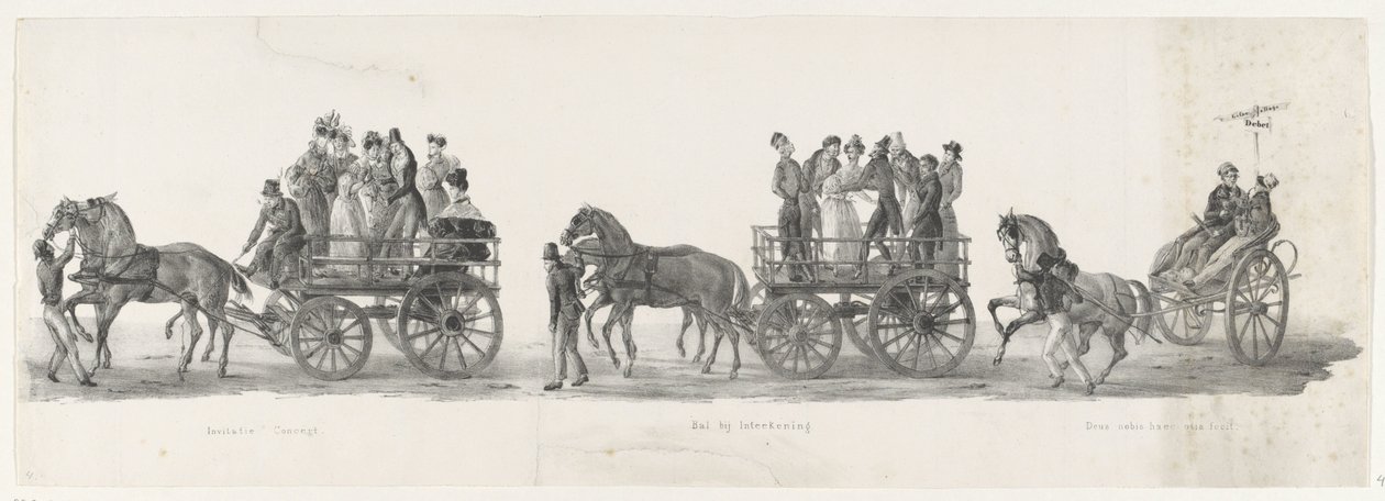 Uitnodiging voor een concert, de bal en dronken studenten, 1835 door Leendert Springer (I)