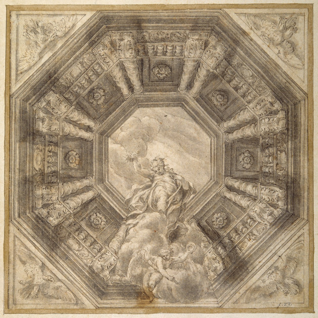 Studie voor de decoratie van een plafond door Lelio Orsi da Novellara