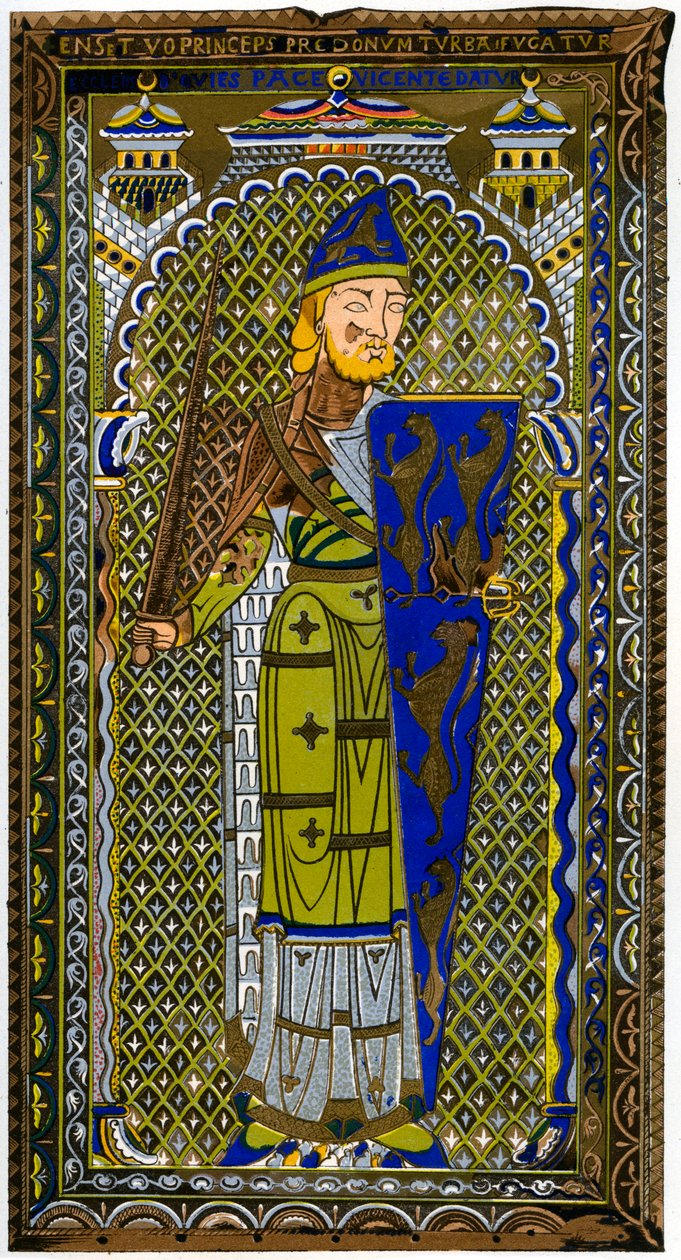 Voorstelling van het geëmailleerde beeld van Geoffrey V op zijn graf in de kathedraal van Le Mans, 1849 door Lemercier
