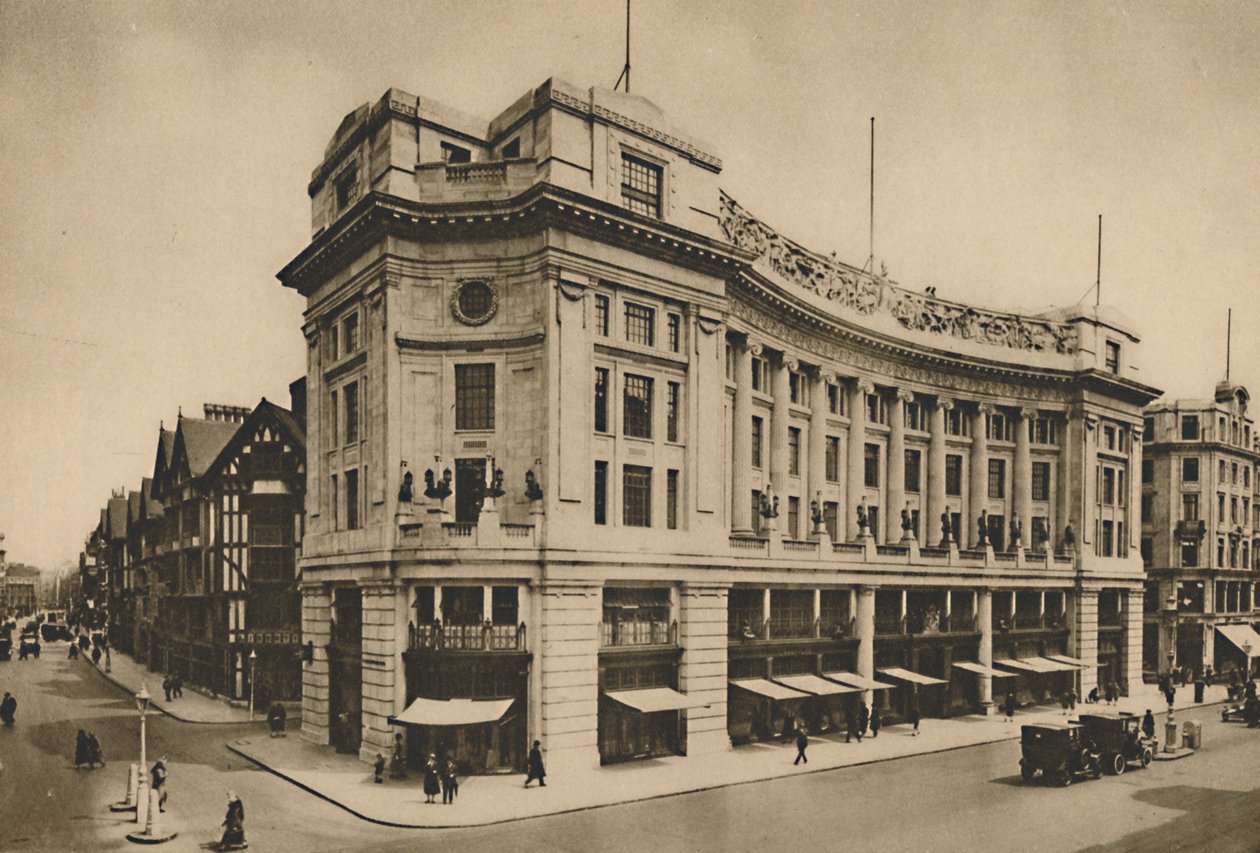 East India House, Libertys geïndividualiseerde gevel aan de New Regent Street, ca. 1935 door Lemere