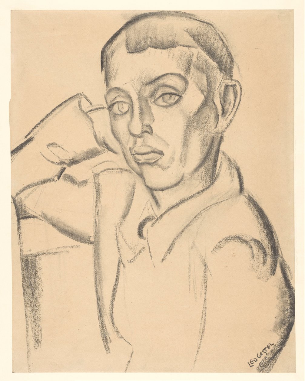 Jonge man steunt zijn hoofd op zijn hand door Leo Gestel (signed by artist)