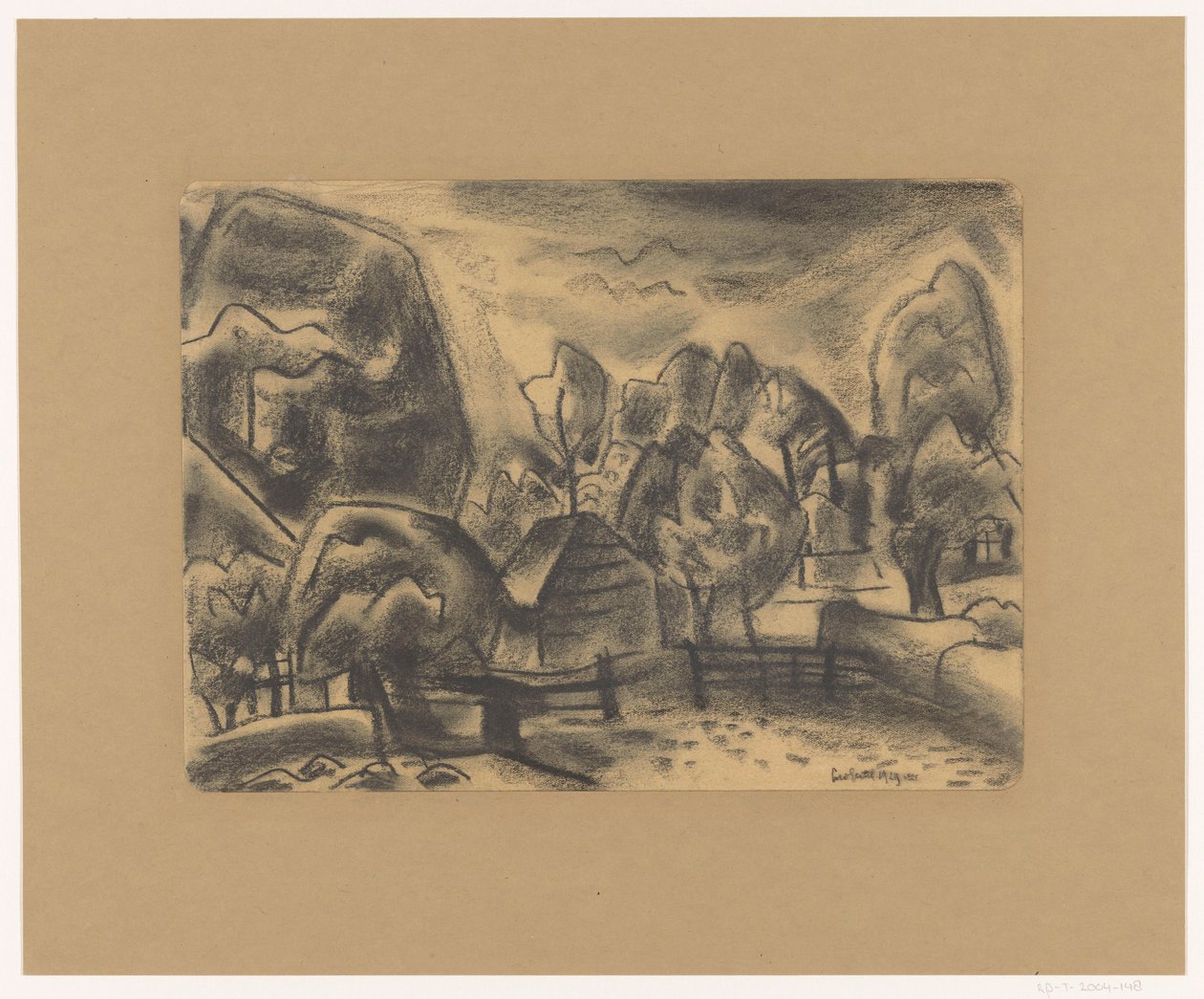 Landschap met boerderij tussen bomen door Leo Gestel (signed by artist)
