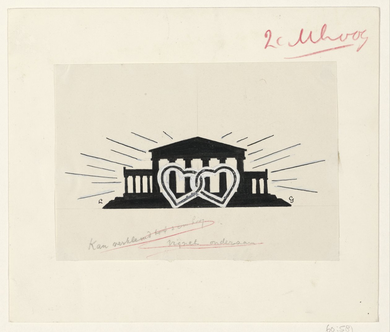 Tempel met twee ineengeklonken harten door Leo Gestel (signed by artist)