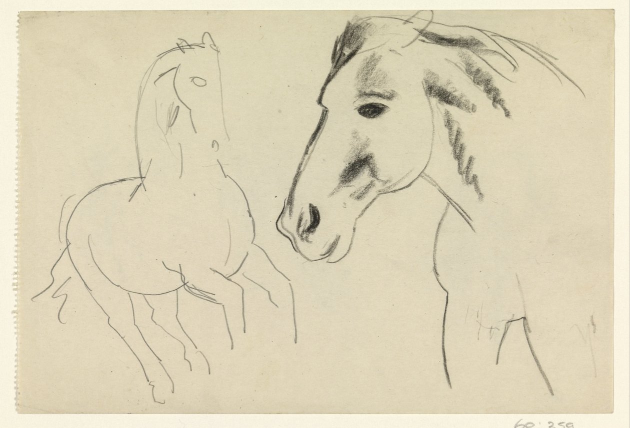 Galopperend paard en paardenhoofd door Leo Gestel