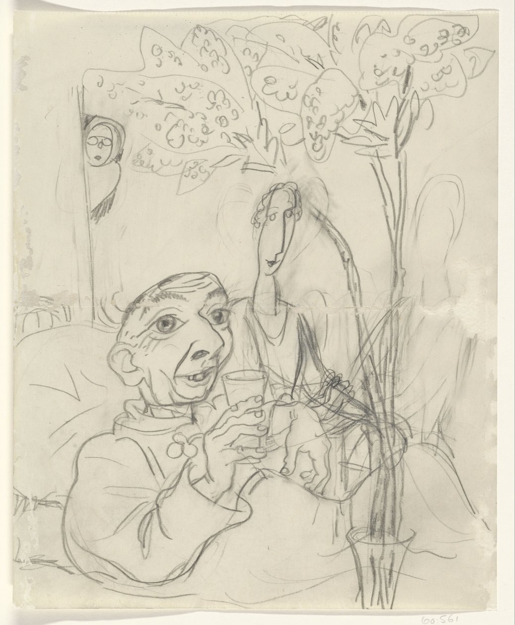 Karikatuur van Leo Gestel op zijn ziekbed door Leo Gestel