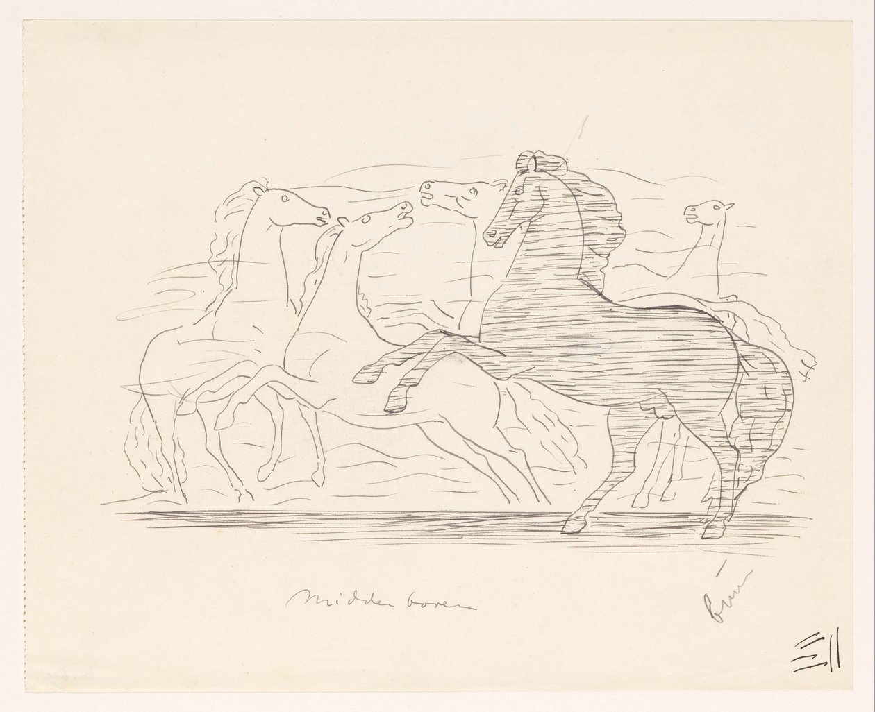 Kudde paarden door Leo Gestel