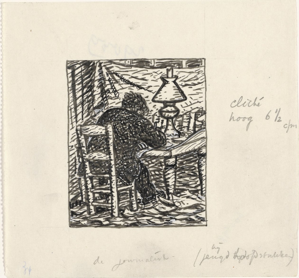 Man schrijft aan een tafel door Leo Gestel