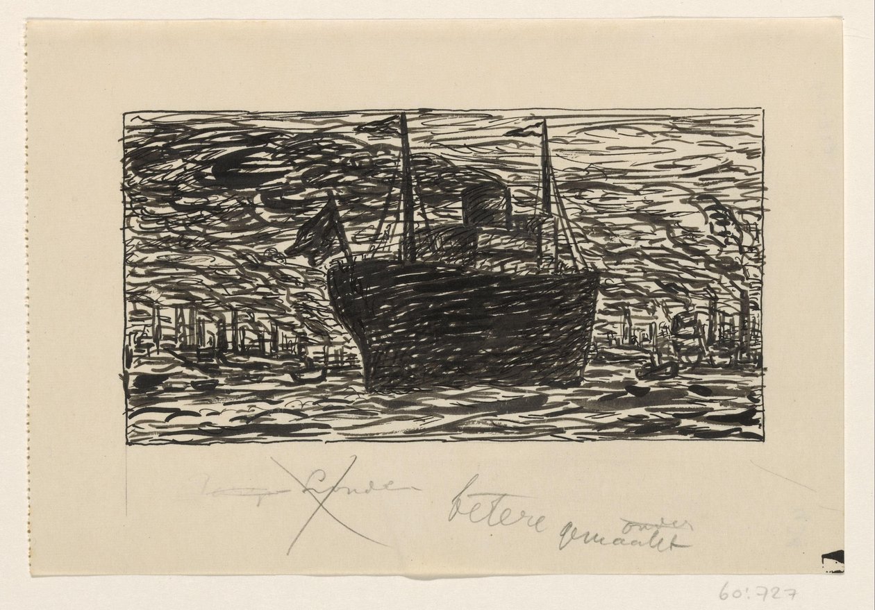 Schip vaart de haven van Londen binnen door Leo Gestel
