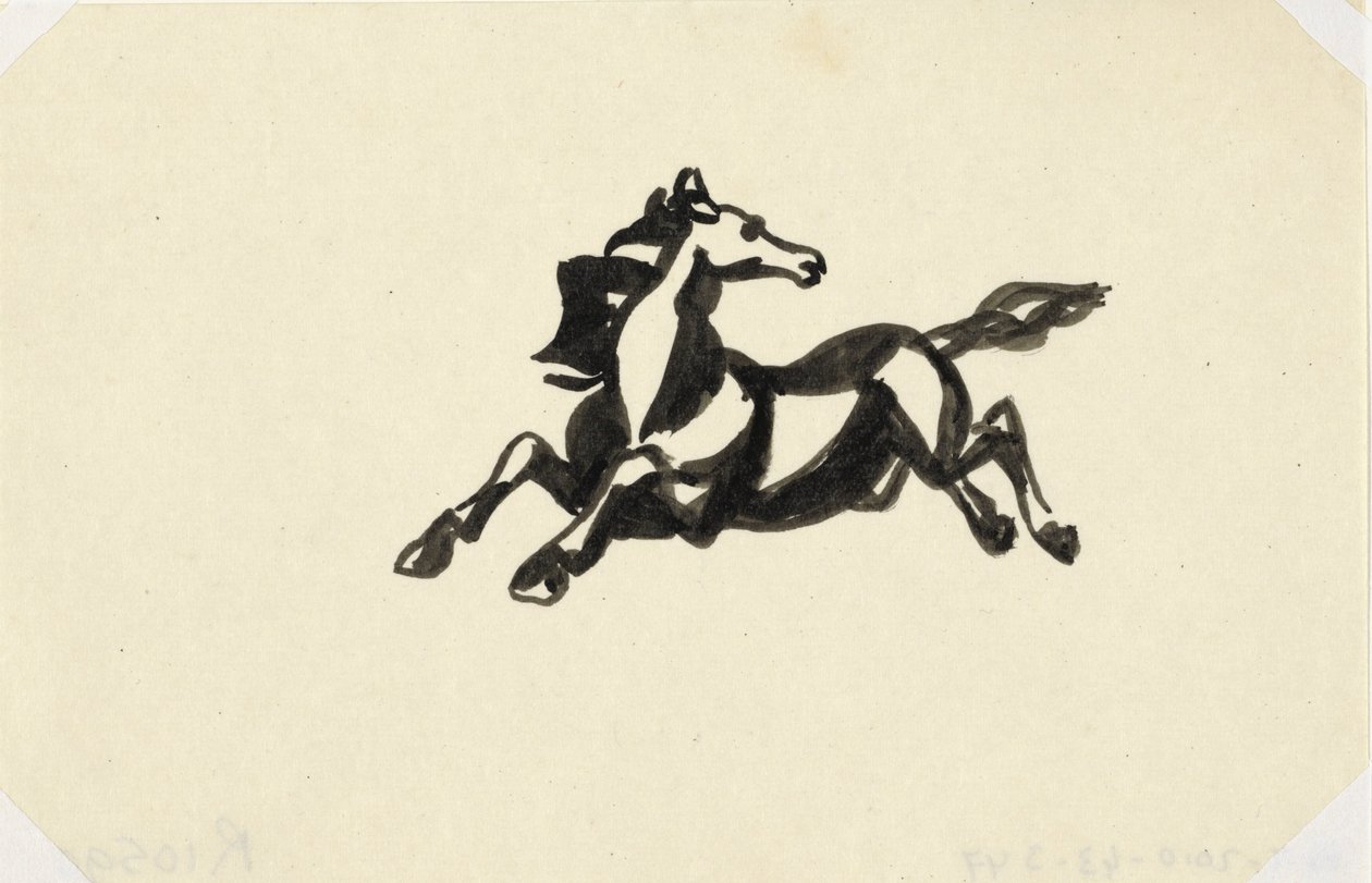 Springend paard met het hoofd naar achteren gedraaid door Leo Gestel
