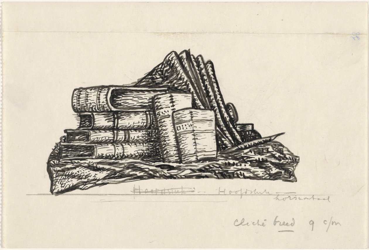 Stapel boeken en schrijfwaren door Leo Gestel
