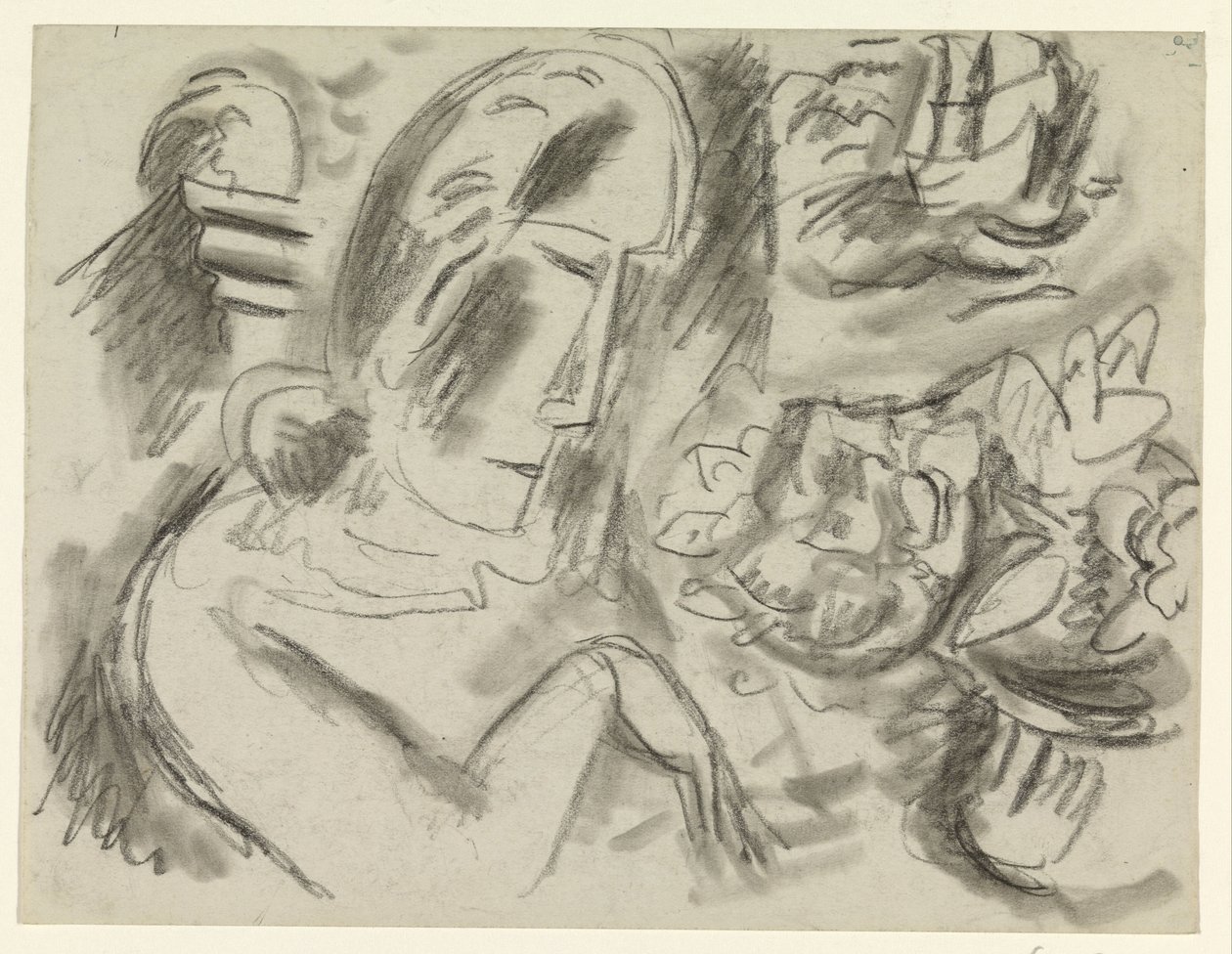Vrouw met een bos bloemen door Leo Gestel