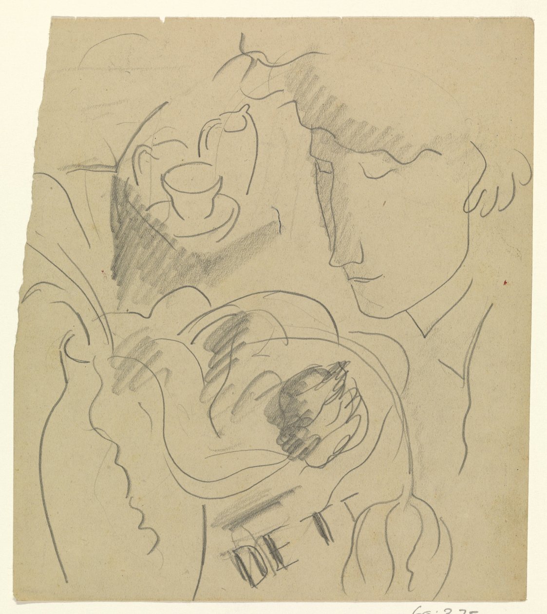 Vrouw ruikt aan bloemen in een vaas door Leo Gestel