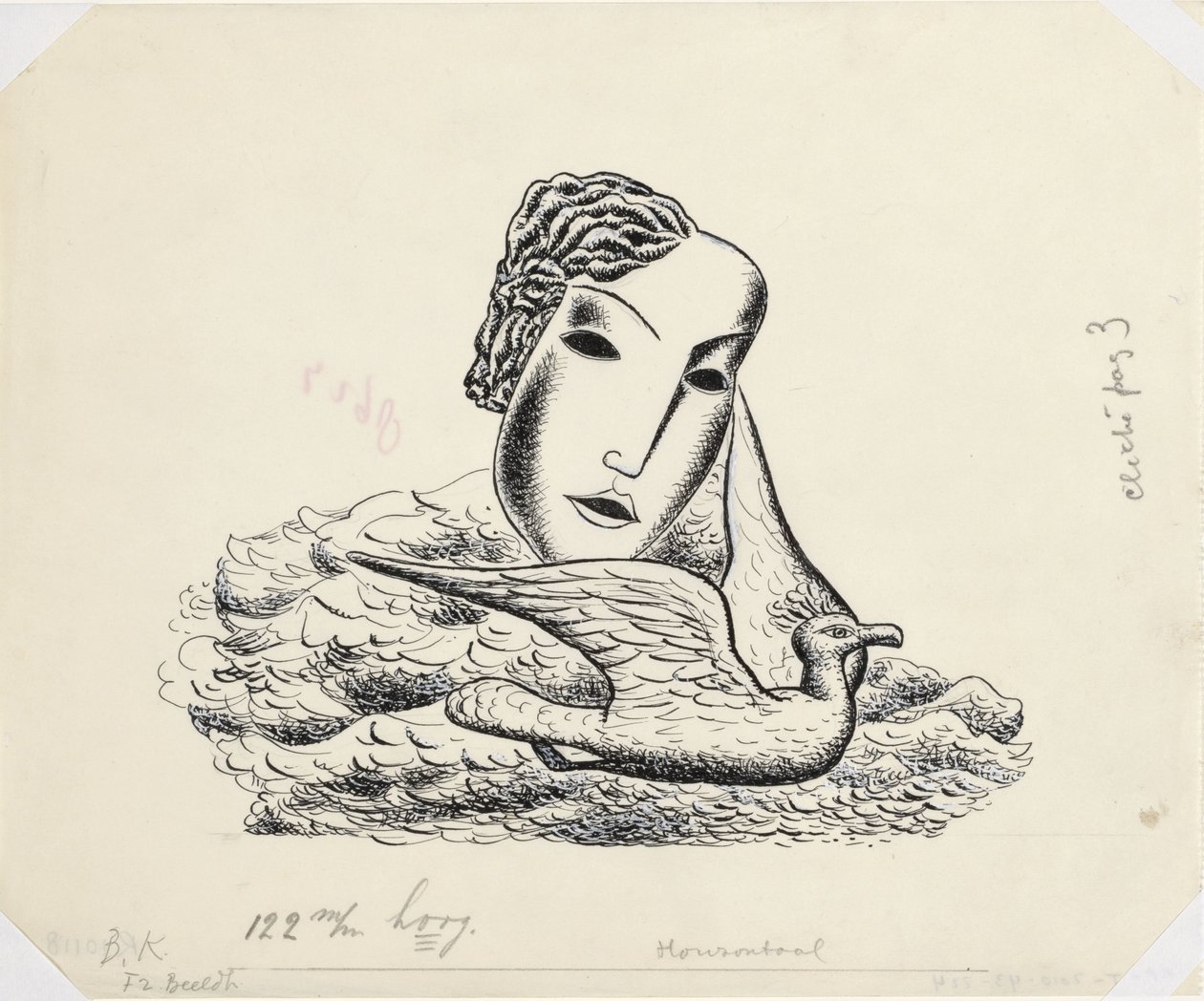 Vrouwenkop met vogel (schets) door Leo Gestel