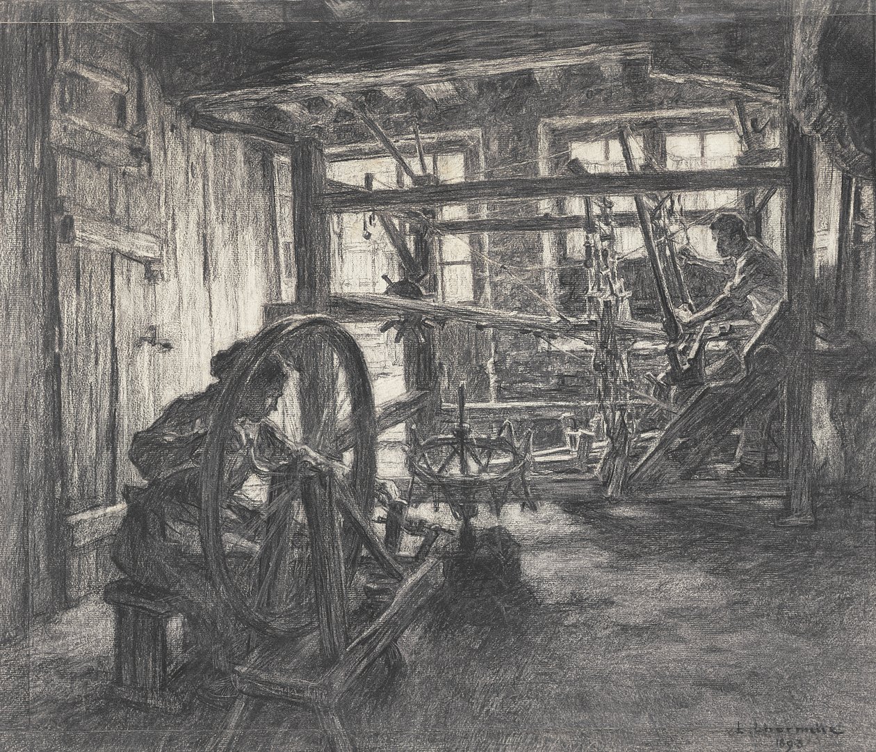 De Weverswerkplaats in Dinan of, De Wever en zijn Vrouw, 1893 door Leon Augustin Lhermitte