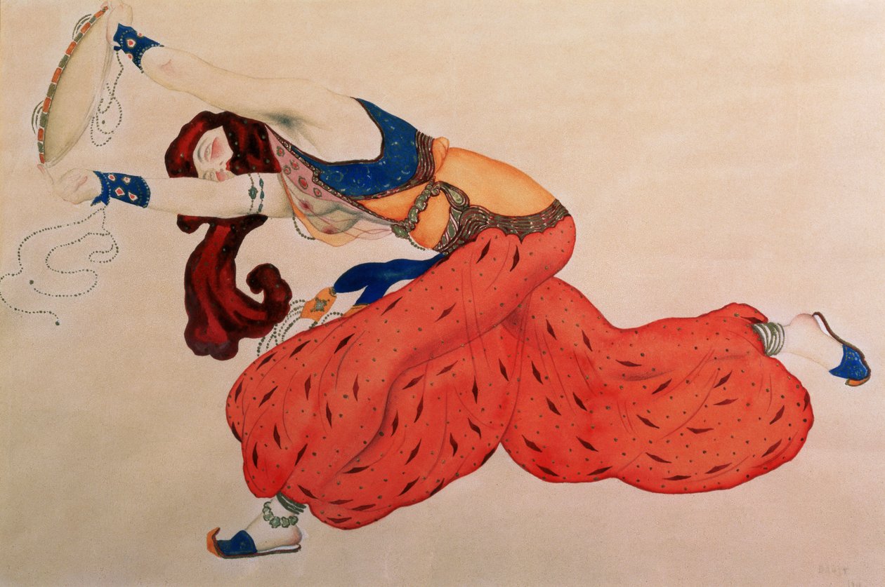 Een studie voor een figuur van een danser voor Scheherazade door Leon Bakst