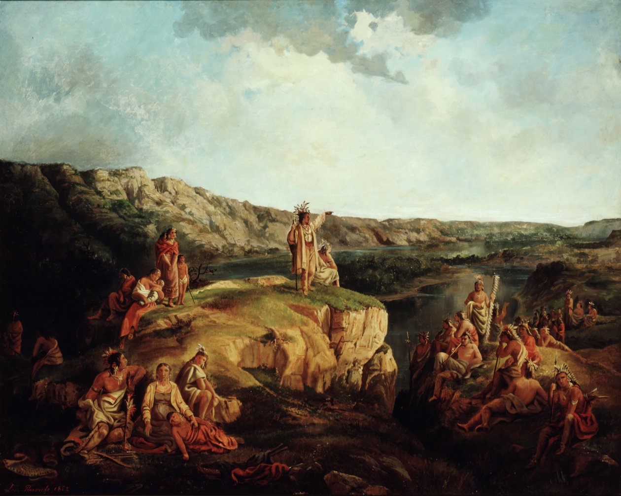 Westers landschap met indianen, 1852 door Leon Pomarede