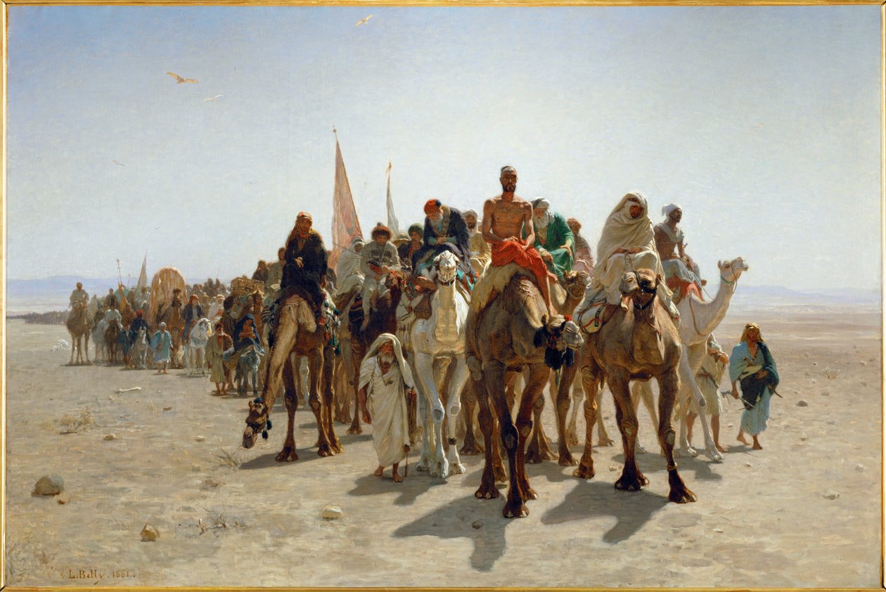 Pelgrims op weg naar Mekka (olieverf op doek) door Leon-Auguste-Adolphe Belly