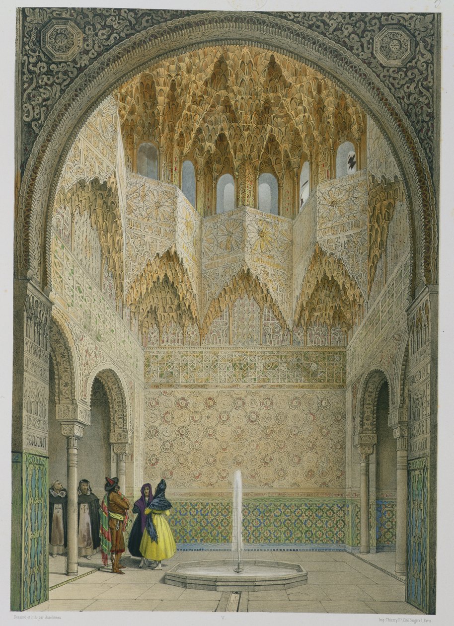 De hal van de Abencerrages, het Alhambra, Granada door Leon Auguste Asselineau
