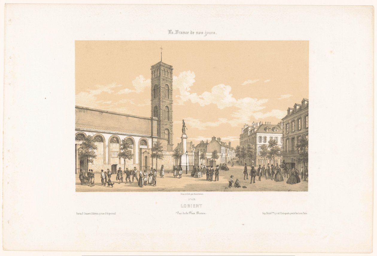 Zicht op de Place Bisson in Lorient door Leon Auguste Asselineau