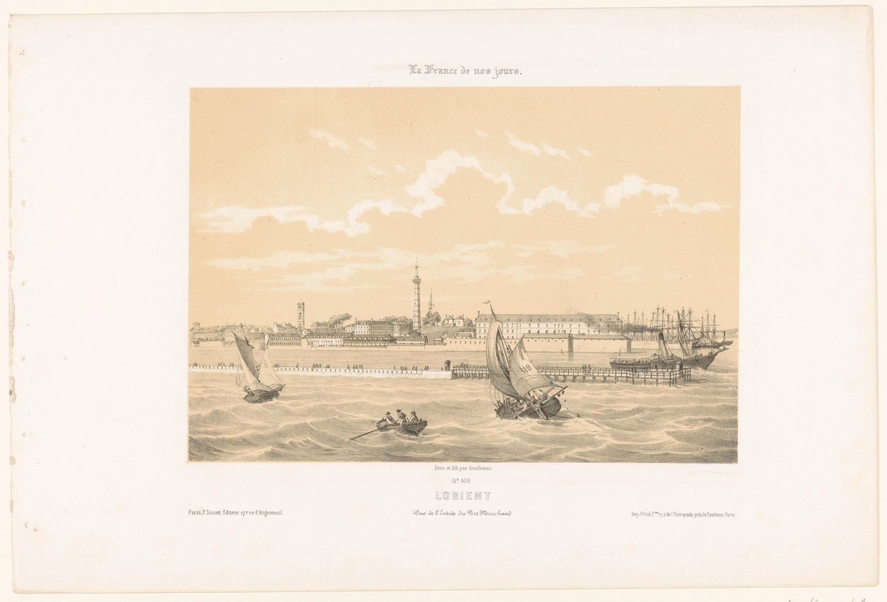 Zicht op de haveningang van Lorient door Leon Auguste Asselineau