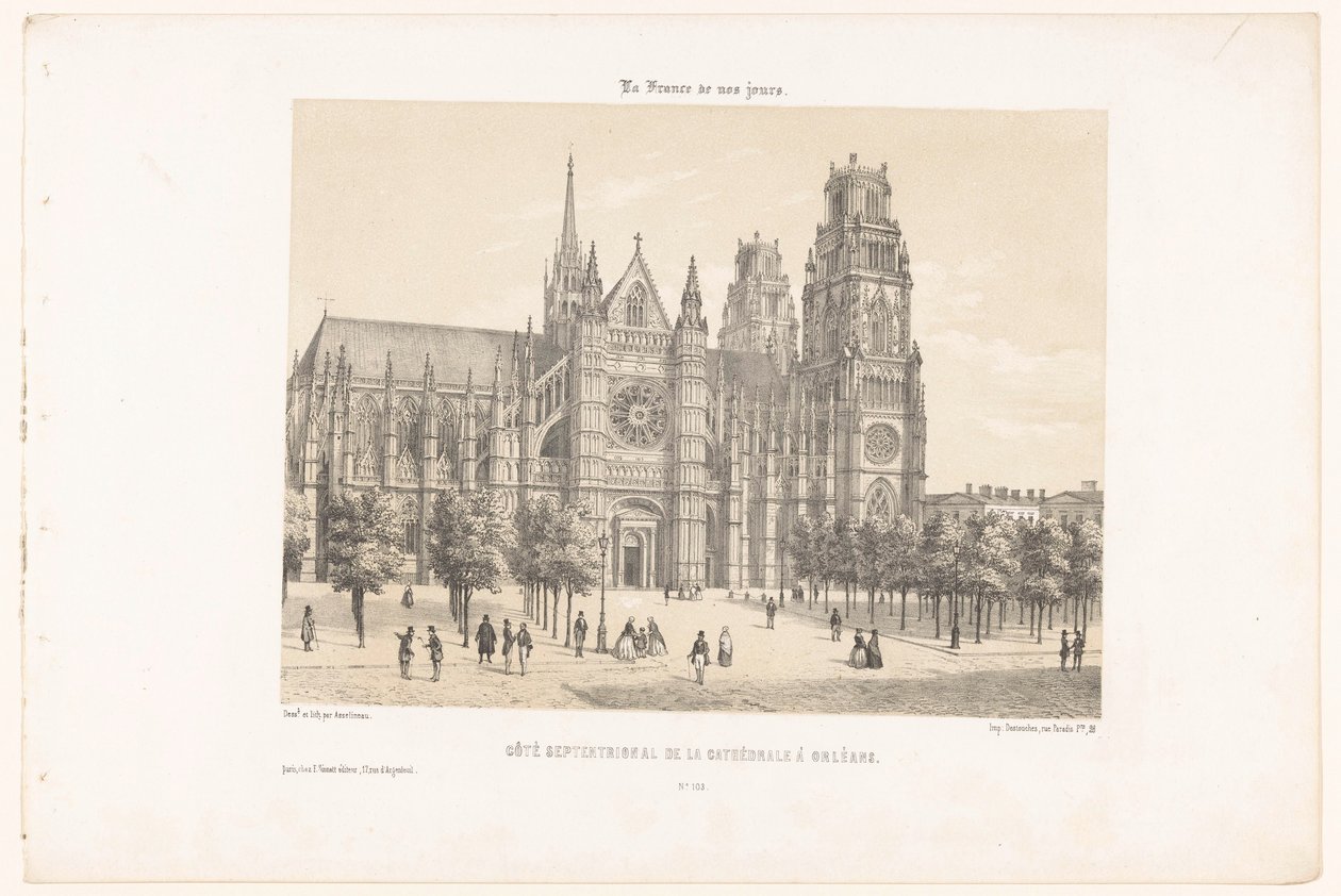 Zicht op de kathedraal van Orléans (noordzijde) door Leon Auguste Asselineau