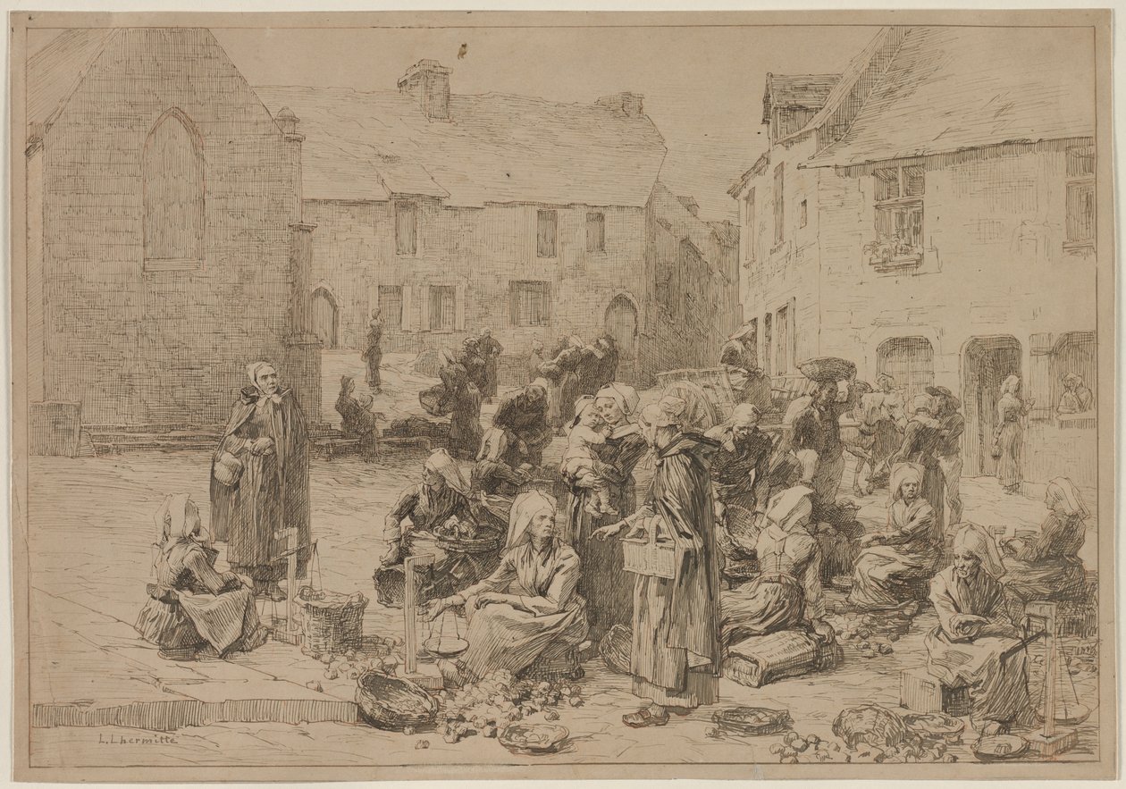 De appelmarkt in Landerneau door Leon Augustin Lhermitte