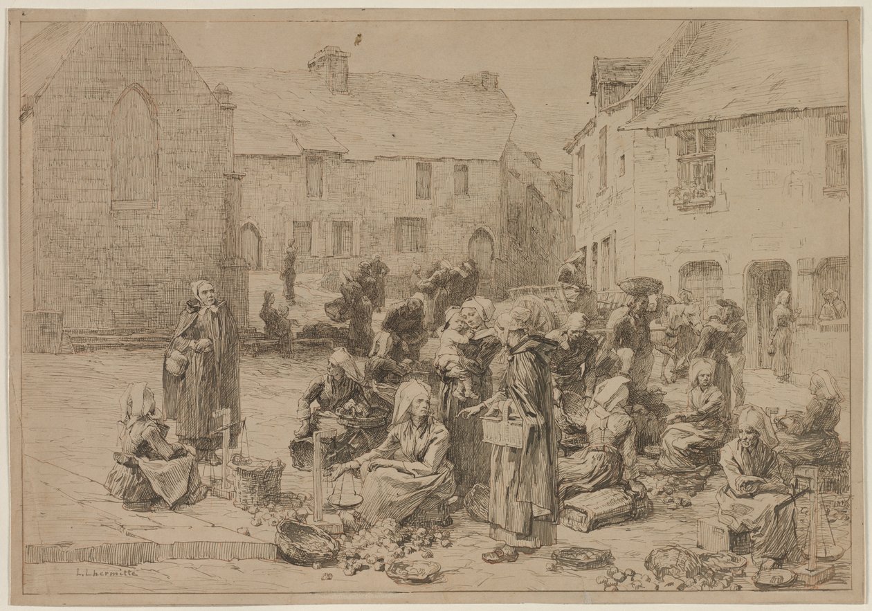 De Appelmarkt in Landerneau, 1878 door Leon Augustin Lhermitte