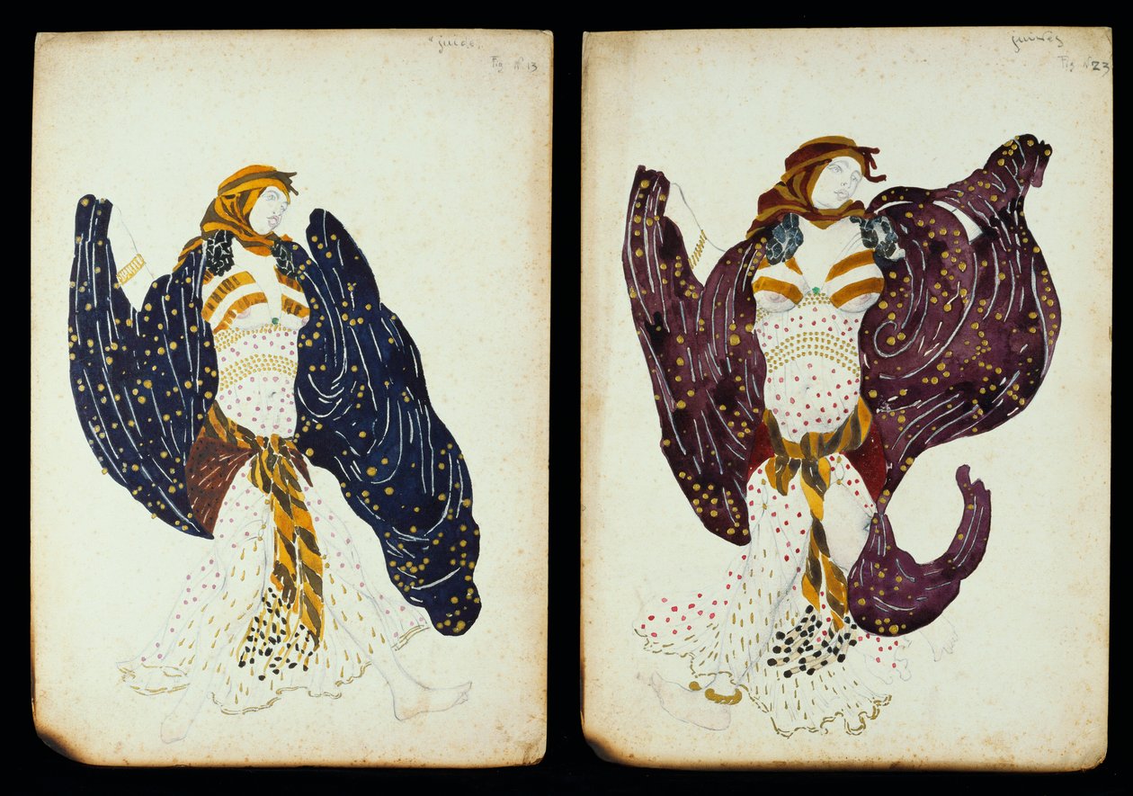 Een Paar Kostuumontwerpen voor Vrouwelijke Dansers uit "Juive" door Leon Bakst