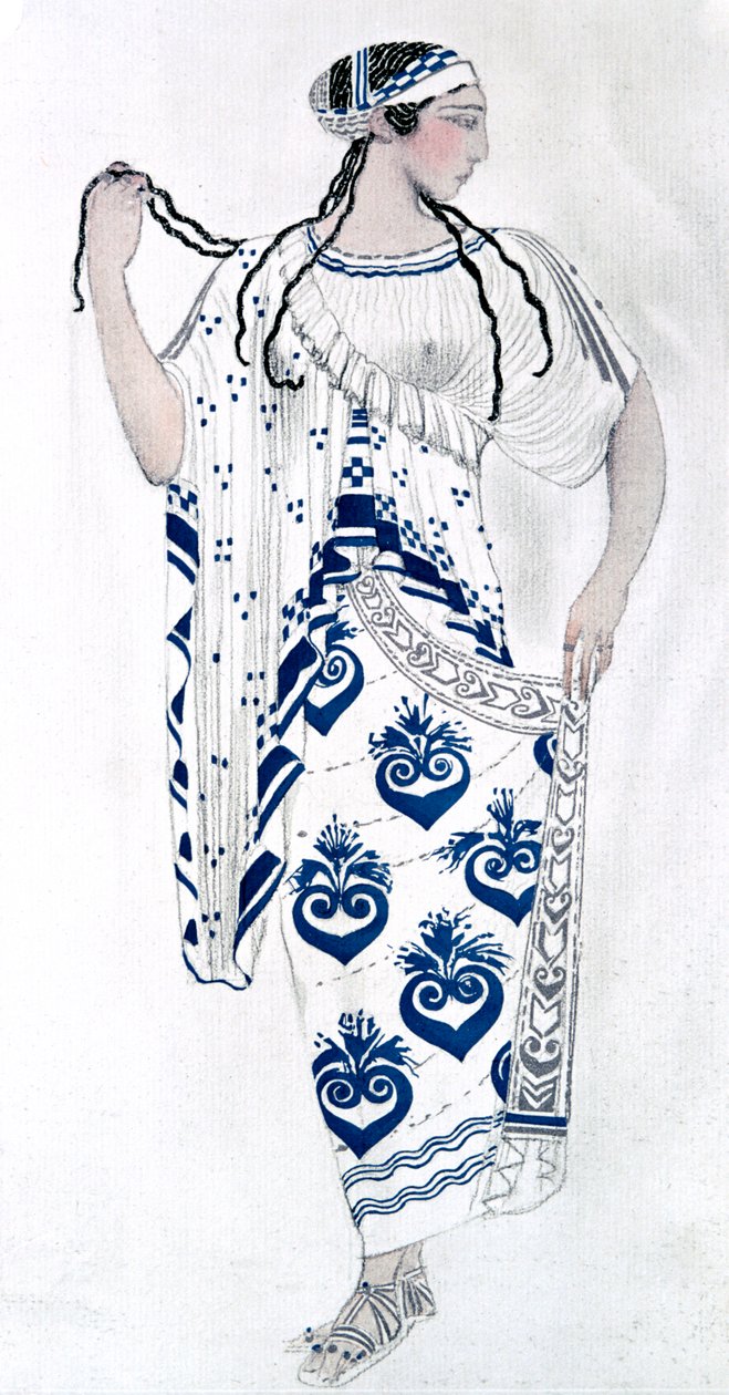 Kostuumontwerp voor Ida Rubinstein als Helena in het ballet Helena van Sparta door Leon Bakst