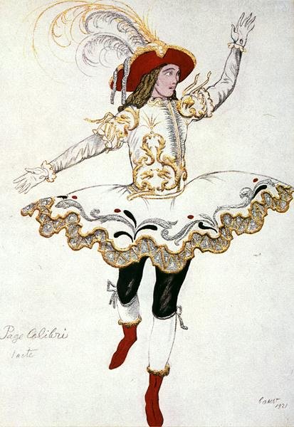 Kostuumontwerp voor De Page van de Fee Kolibrie, uit Doornroosje door Leon Bakst