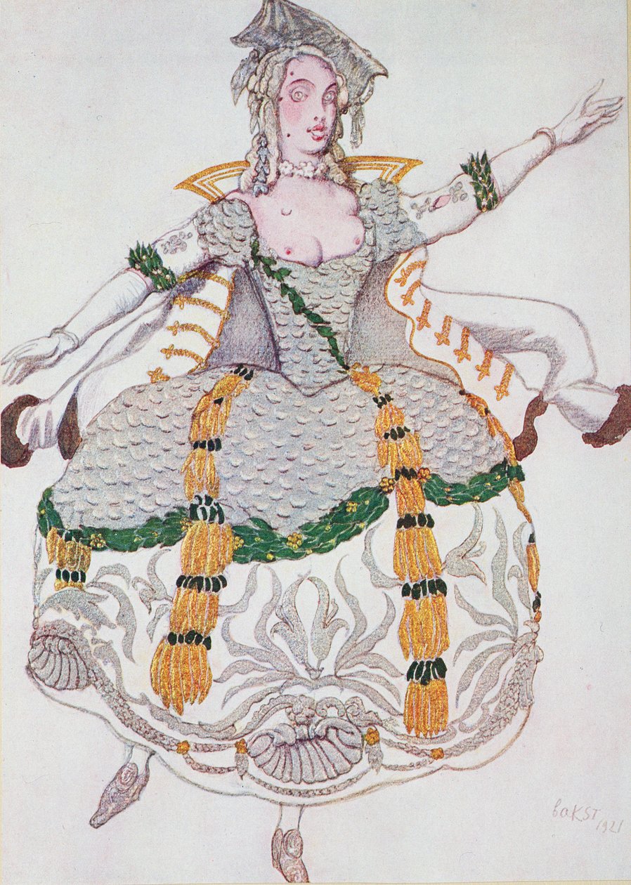 Kostuumontwerp voor een Mazurka (Dame), uit Doornroosje door Leon Bakst