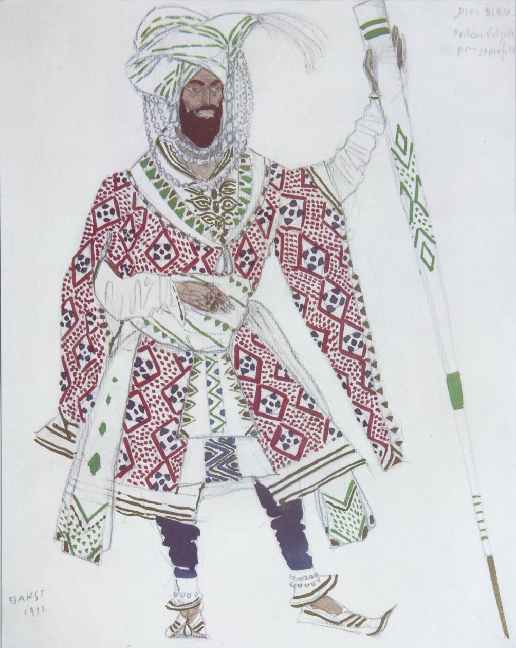 Kostuumontwerp voor het ballet Blauwe God door R. Hahn, 1912 door Leon Bakst